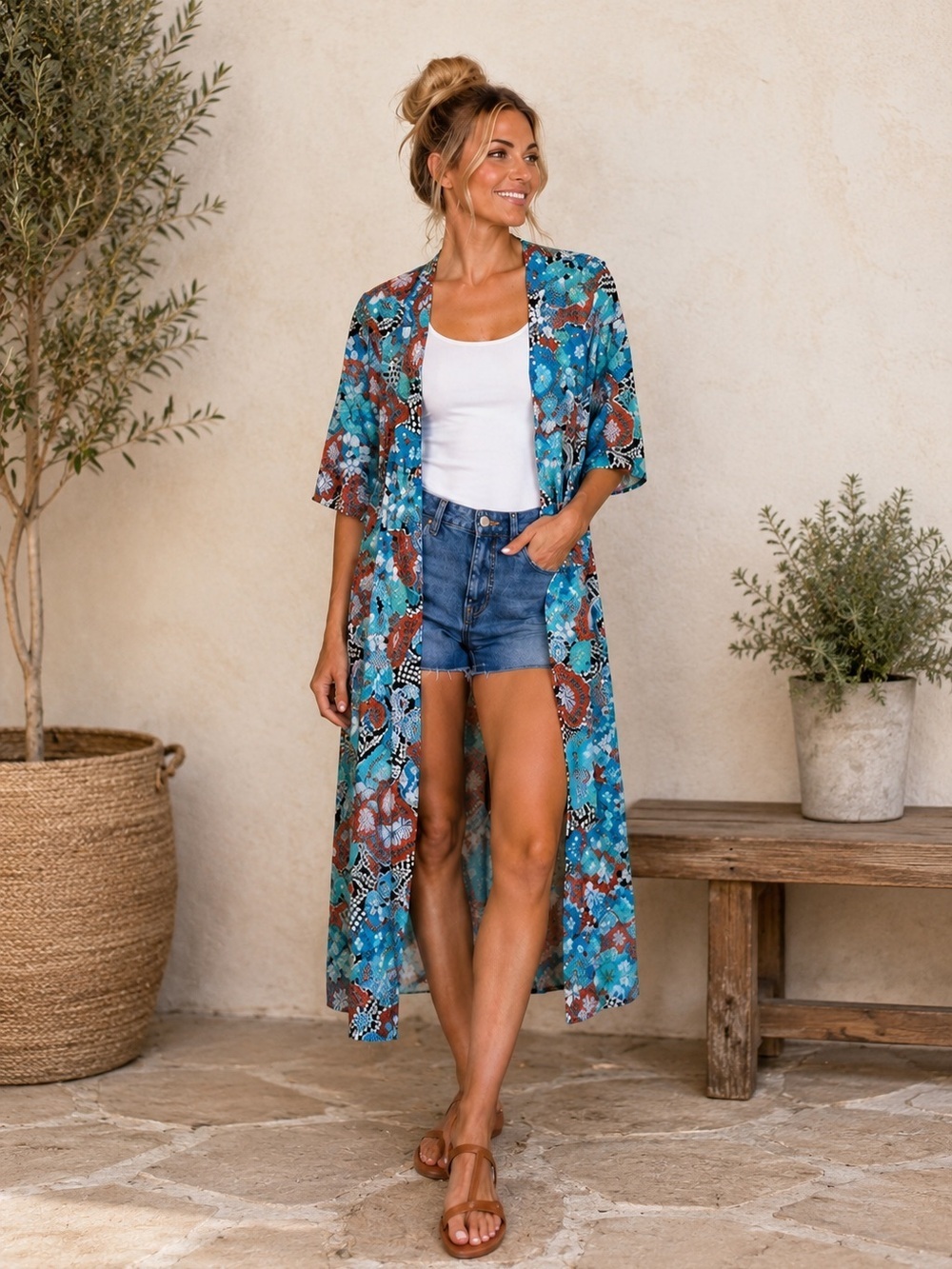 NWT LuLaRoe BoHo Multi Color Floral Kimono Duster Topper Cover-Up Size Small